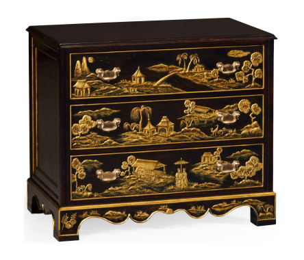 Chinoiserie Style Ebonised Bedside Chest of Drawers