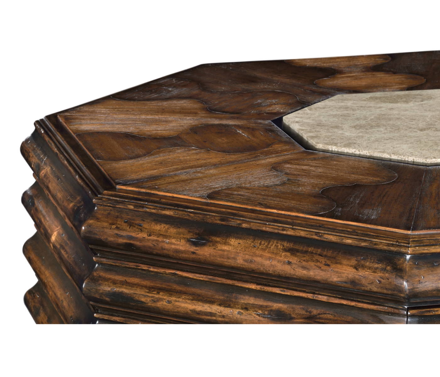 Octagon rustic walnut coffee table