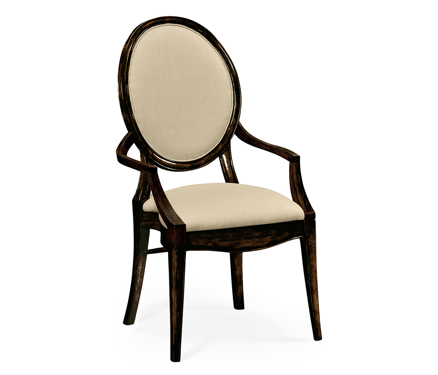 Stacking Spoon Back Honey Black Dining Arm Chair, Upholstered in MAZO