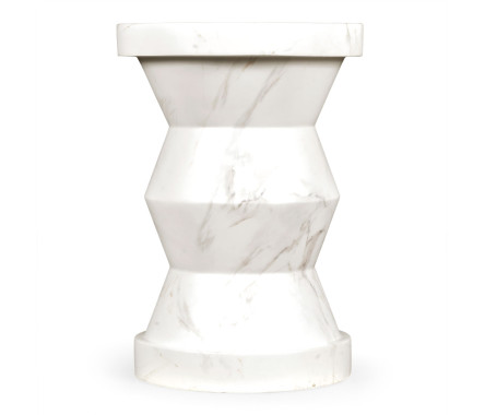 Round Geometric Faux White & Grey Marble Wine Table