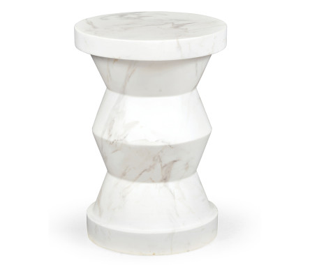 Round Geometric Faux White & Grey Marble Wine Table