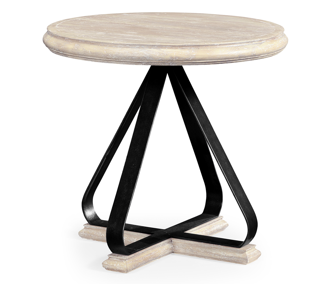 Round Side Table with Iron Base in Limed Acacia