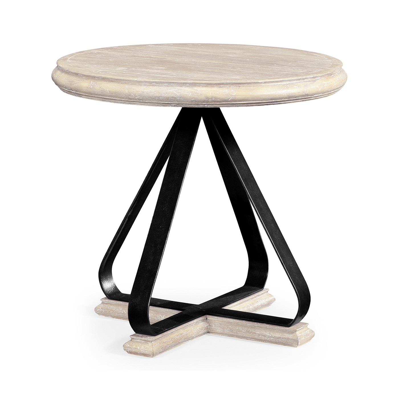 Round Side Table with Iron Base in Limed Acacia