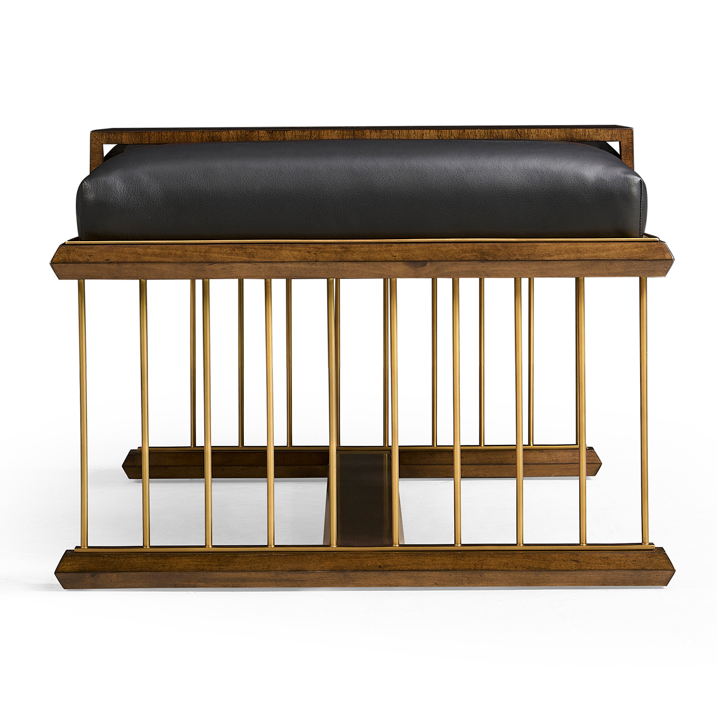 Camden Walnut Cocktail Ottoman with Tray, Upholstered in Black Leather