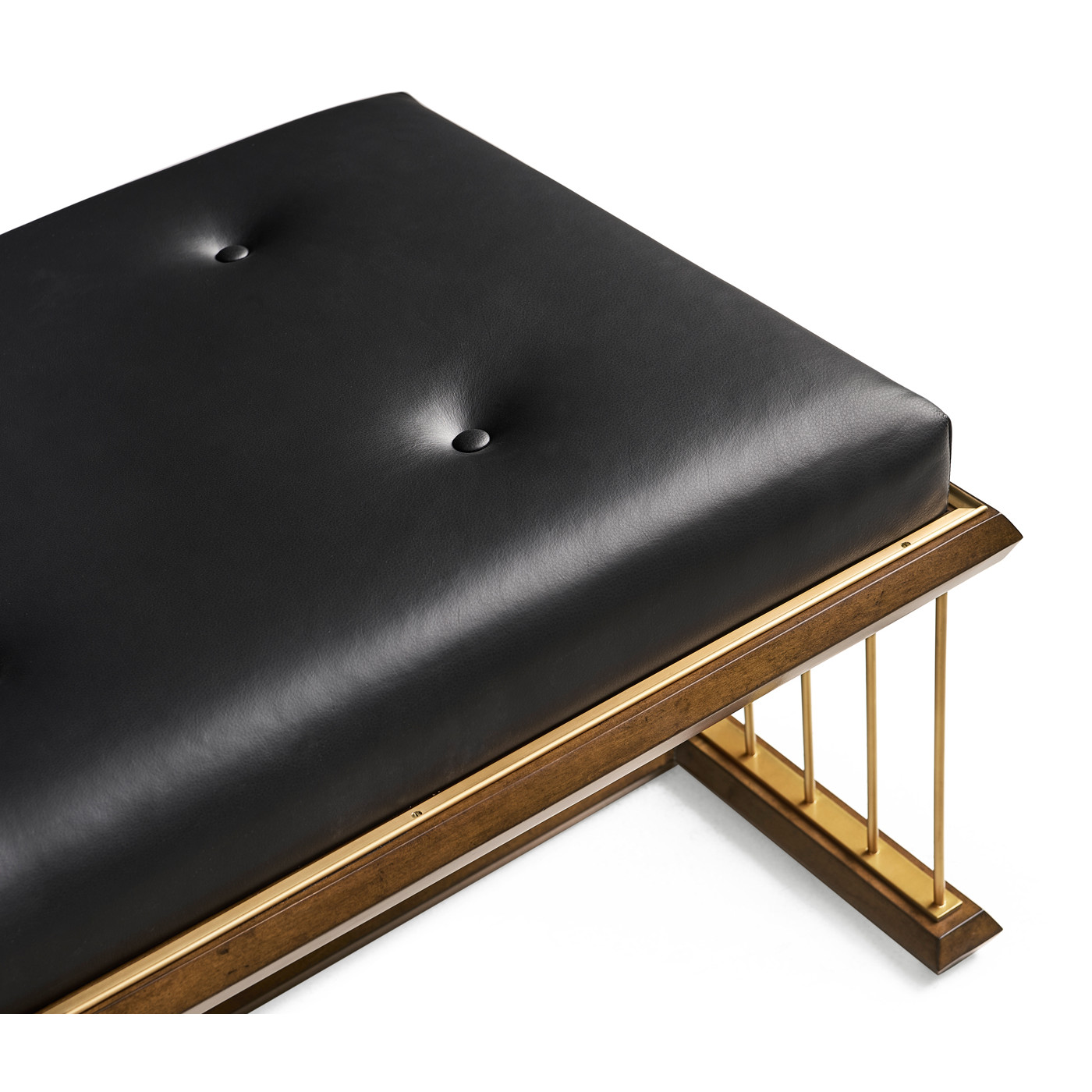 Camden Walnut Cocktail Ottoman with Tray, Upholstered in Black Leather