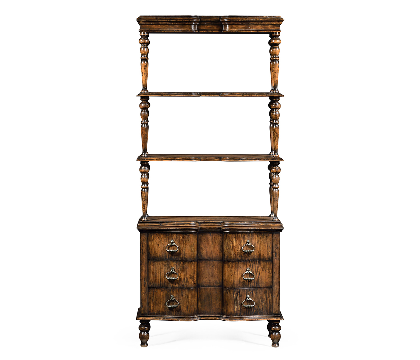 3 tiered étagère with drawers in rustic walnut