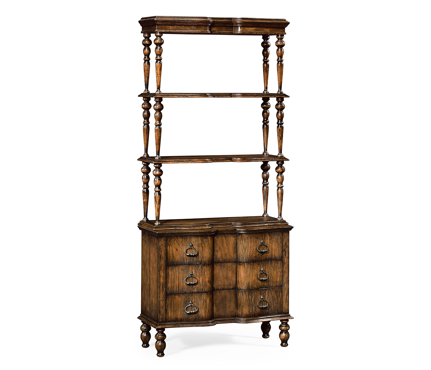 3 tiered étagère with drawers in rustic walnut