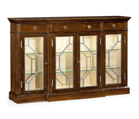 4-door breakfront display cabinet with stainless steel details, high lustre