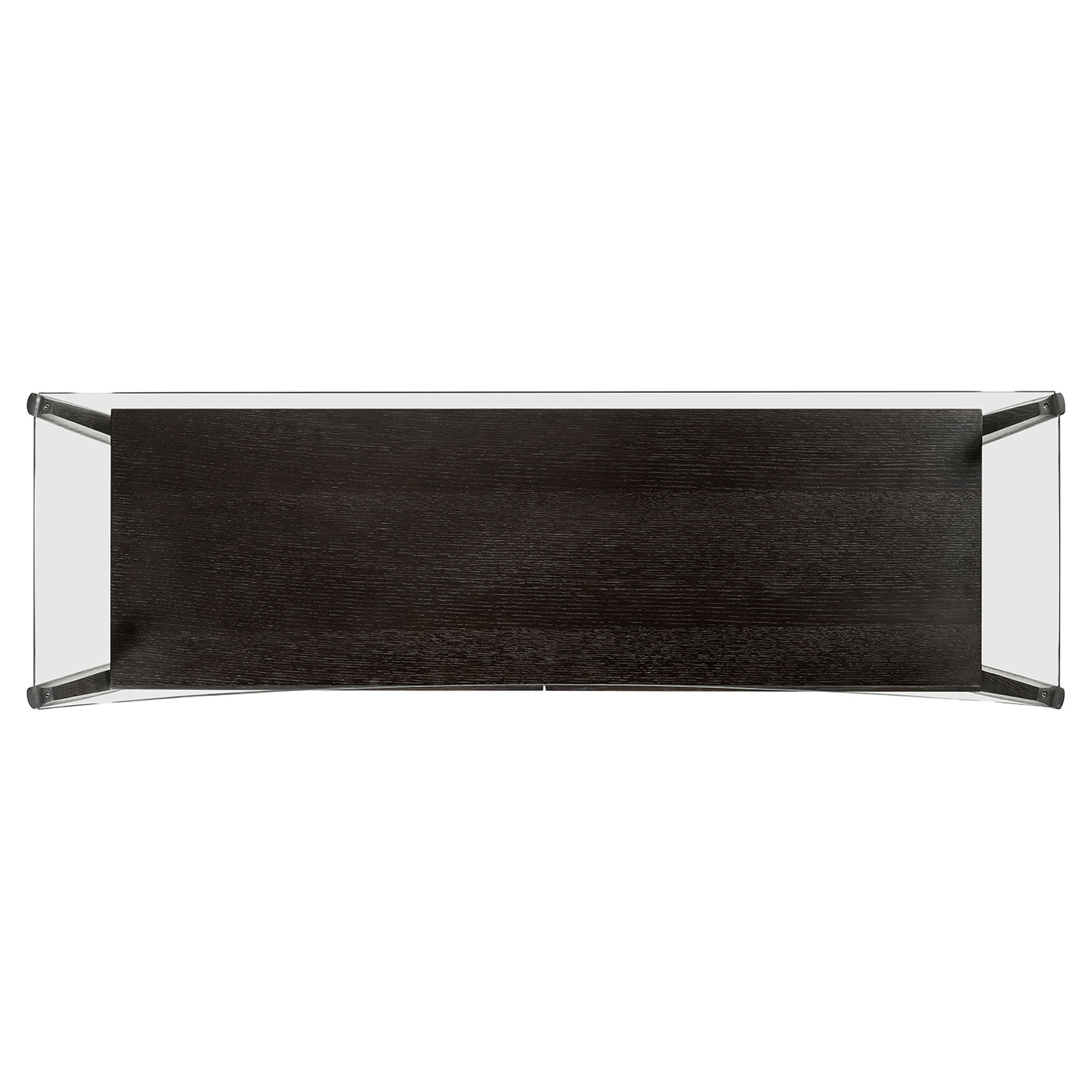 Architects Black Leather & Black Mocha Oak Console Table with Drawers and Glass Top