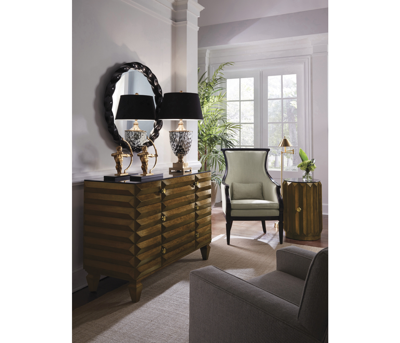 Upholstered occasional chair in cream leather