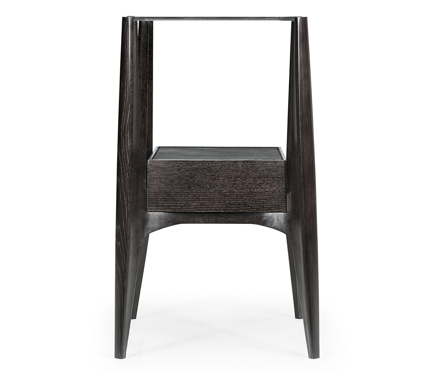 Rectangular Architects Black Mocha Oak End Table with Under-tier and Glass Top