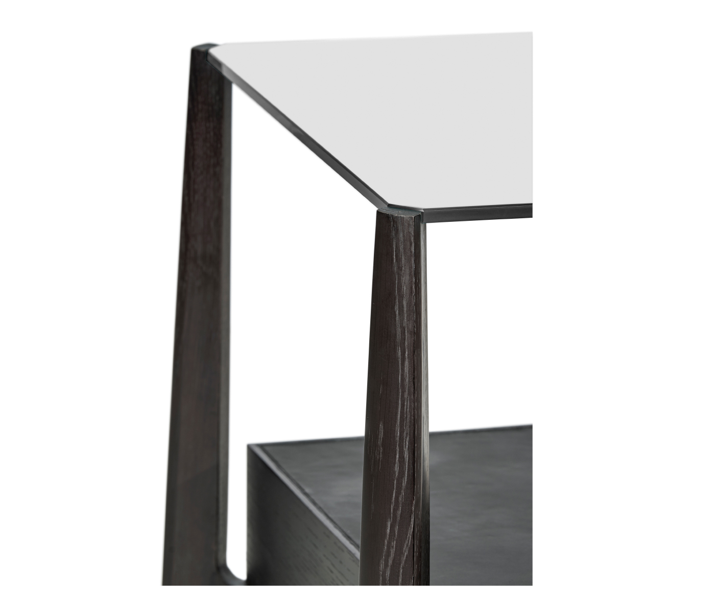 Rectangular Architects Black Mocha Oak End Table with Under-tier and Glass Top
