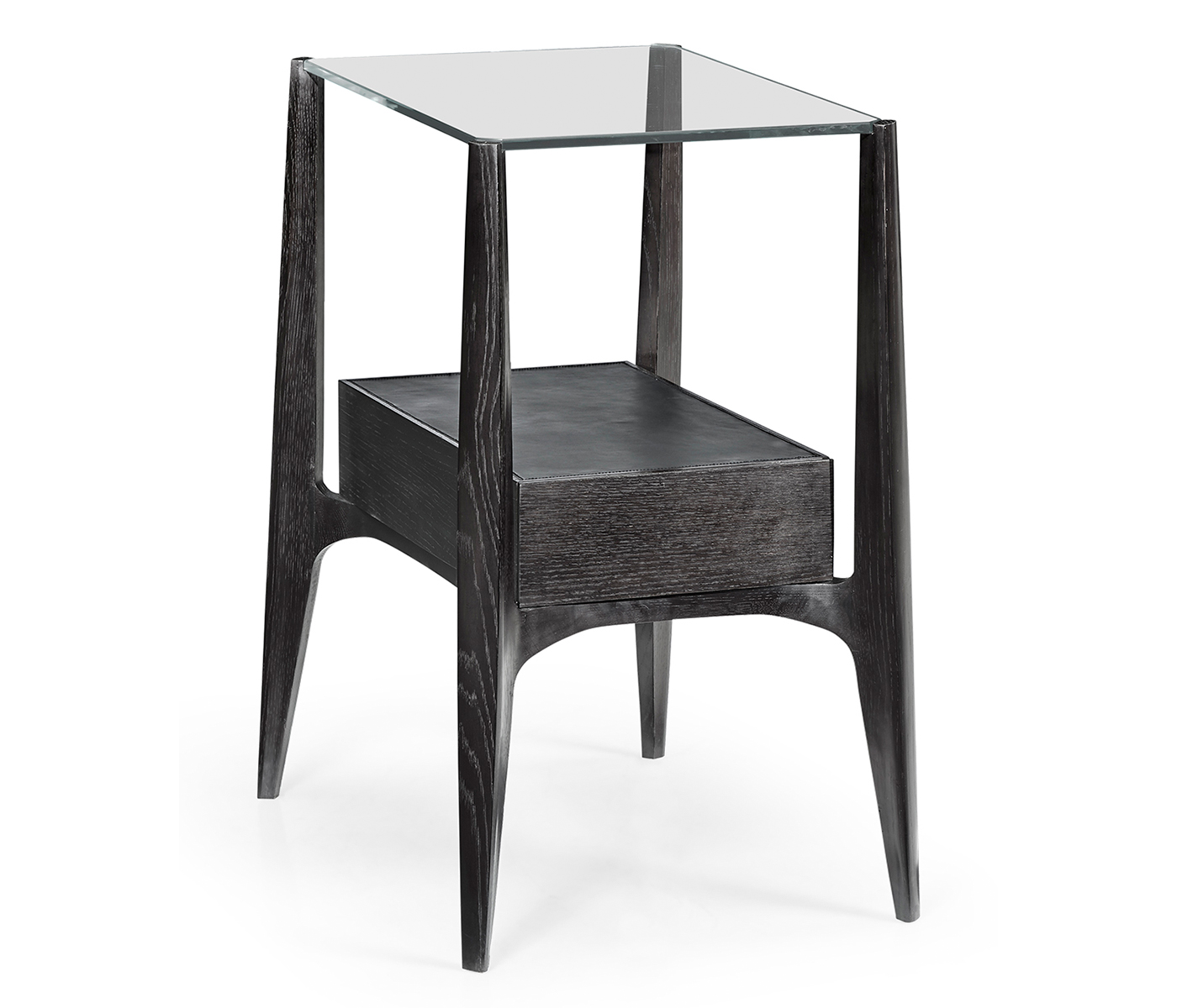 Rectangular Architects Black Mocha Oak End Table with Under-tier and Glass Top