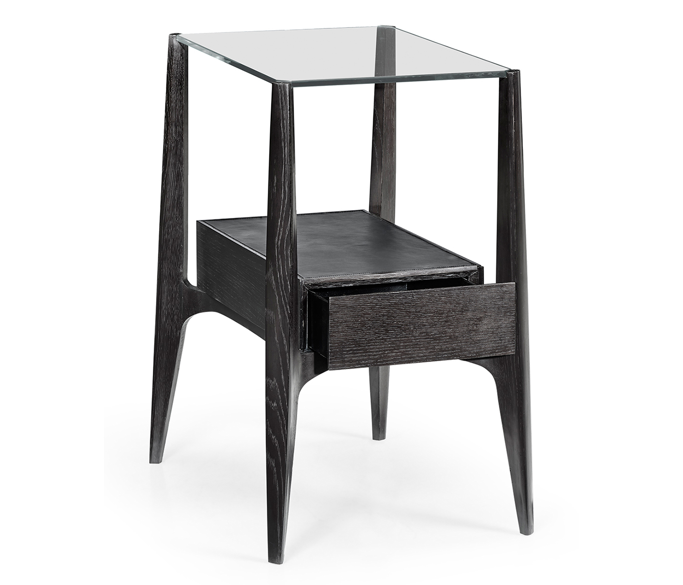 Rectangular Architects Black Mocha Oak End Table with Under-tier and Glass Top