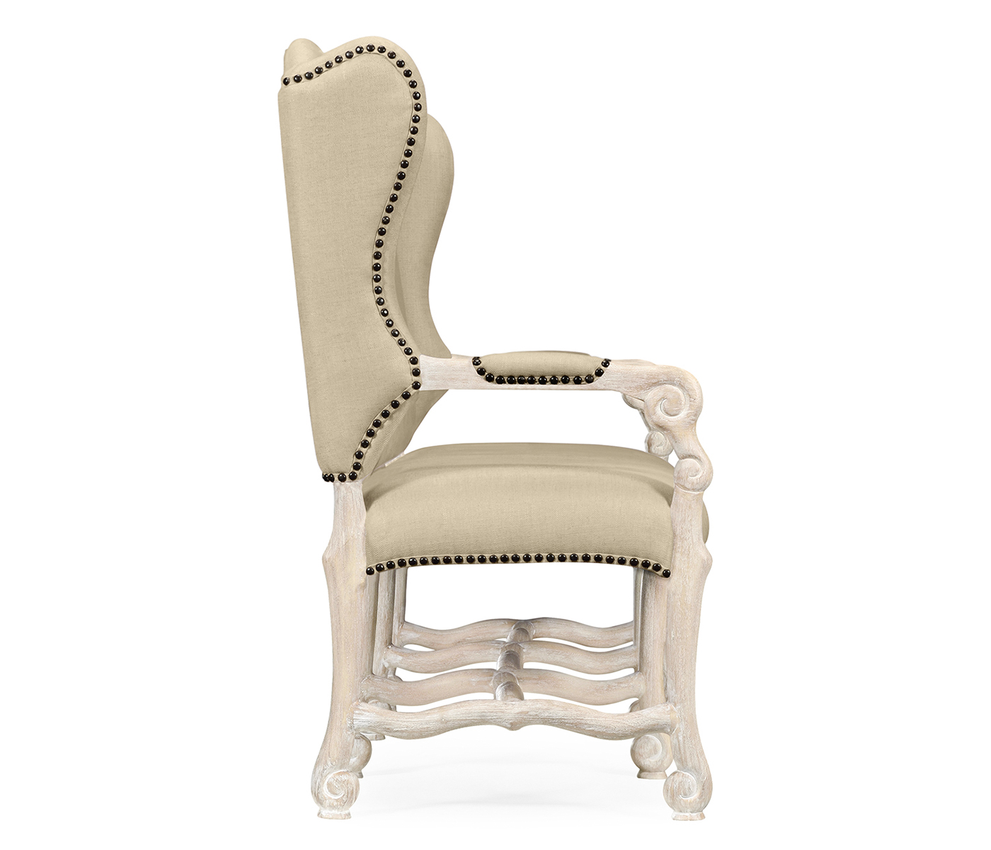 Three-seater bench in Limed Acacia, upholstered in MAZO