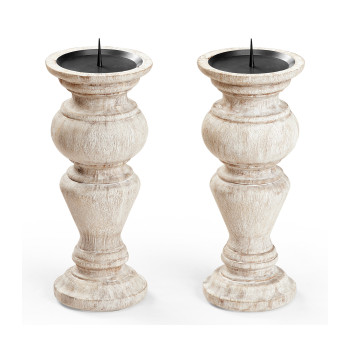 Pair of Small Candlesticks in Limed Acacia