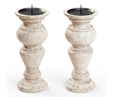 Pair of Small Candlesticks in Limed Acacia