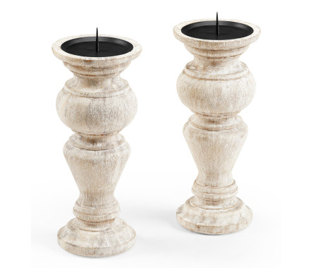 Pair of Small Candlesticks in Limed Acacia