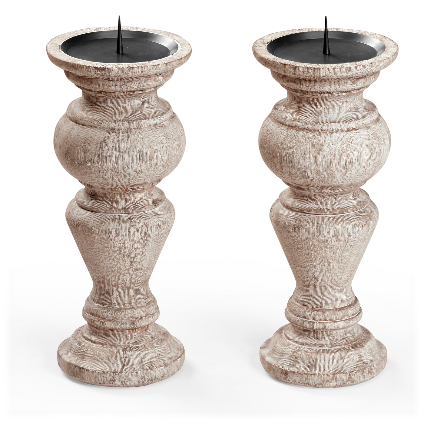 Pair of Small Candlesticks in Limed Acacia