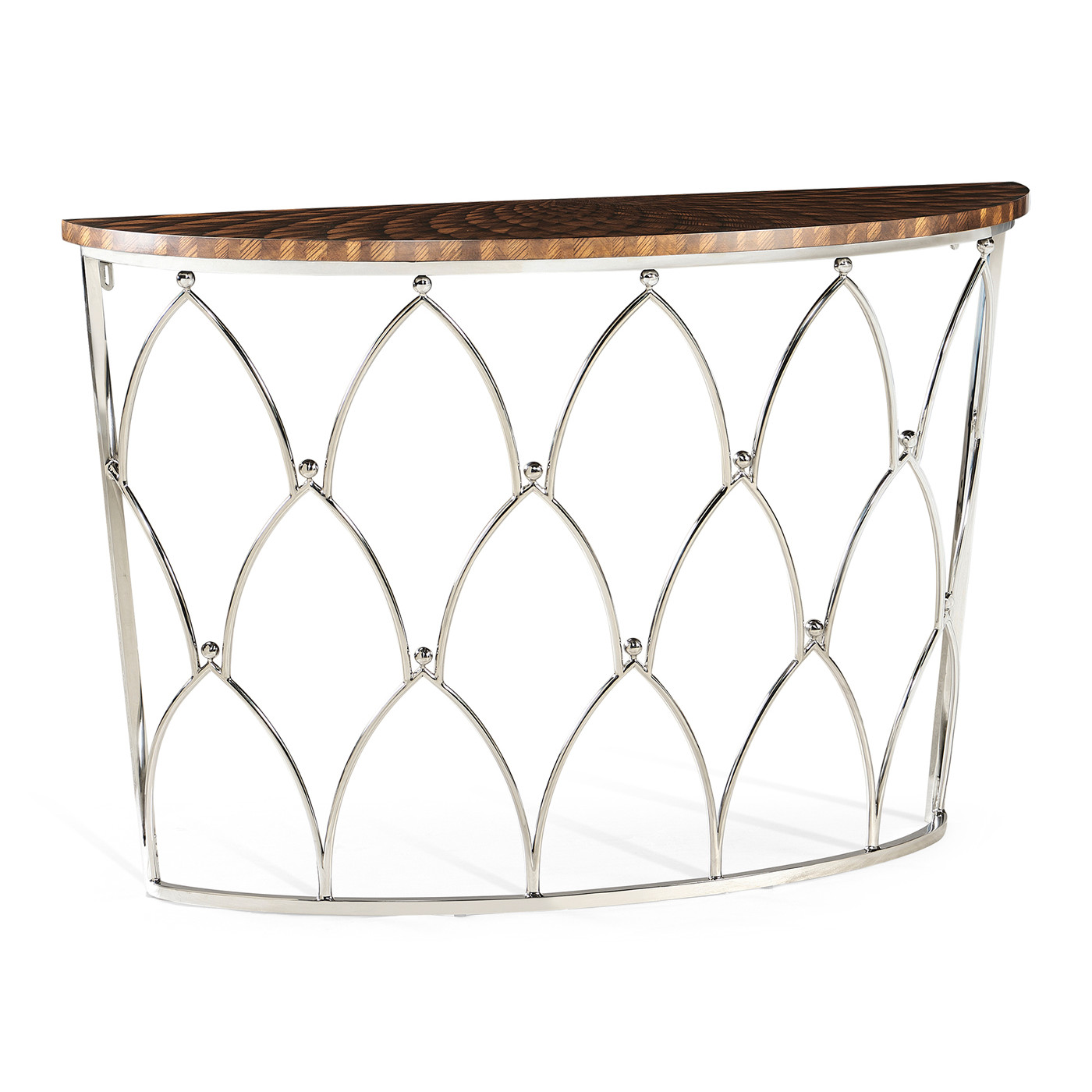 Feather Inlay Demilune Console Table