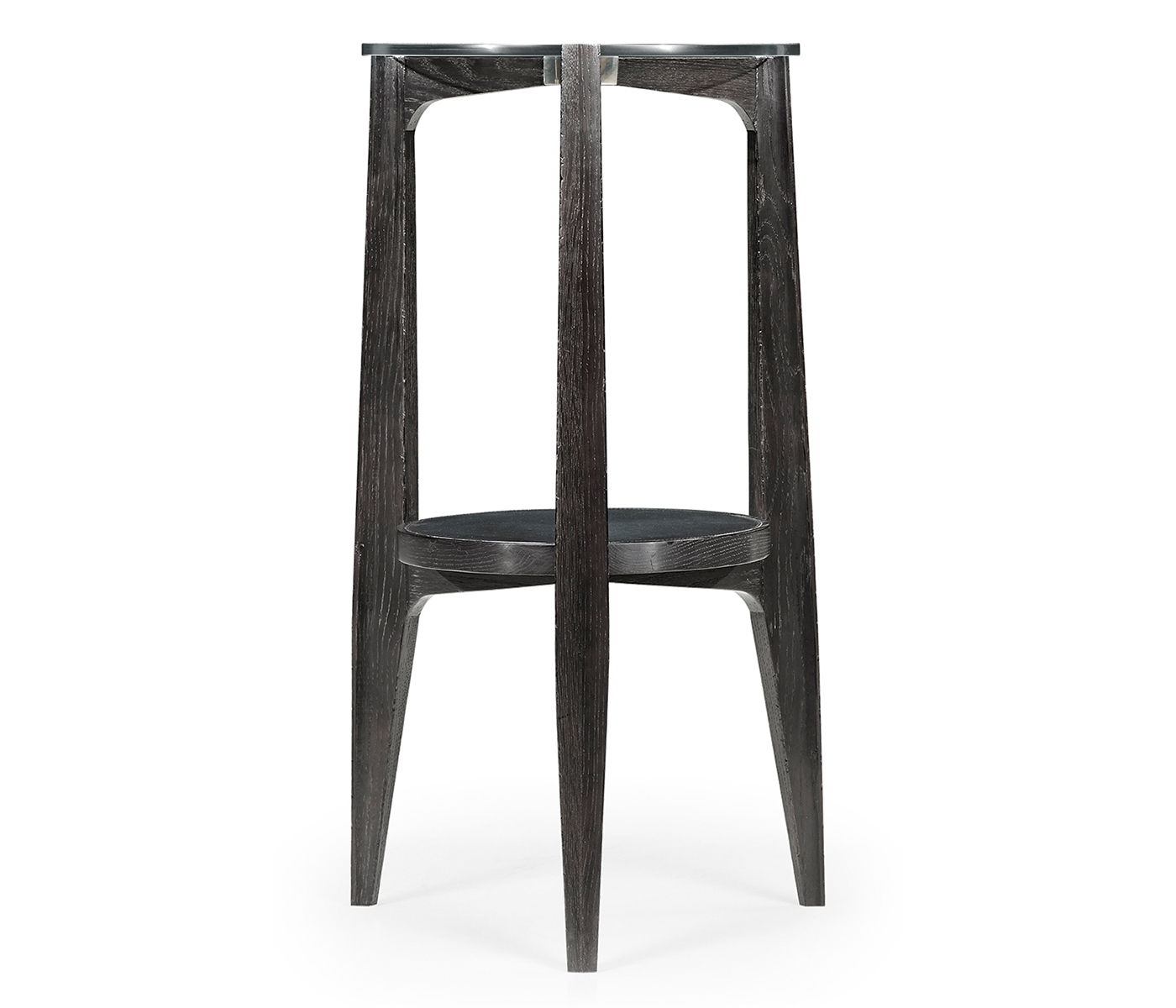 Architectural Round Black Leather & Black Mocha Oak End Table with Glass Top