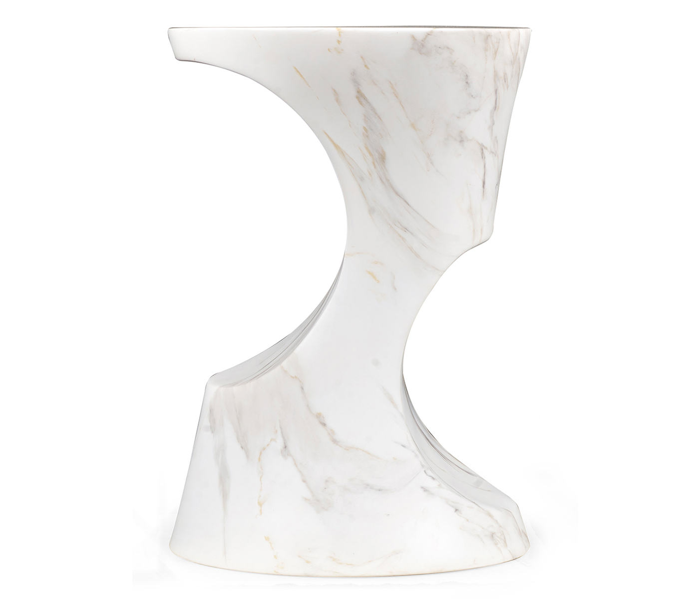 Round Faux White & Grey Marble Cut-Out Lamp Table