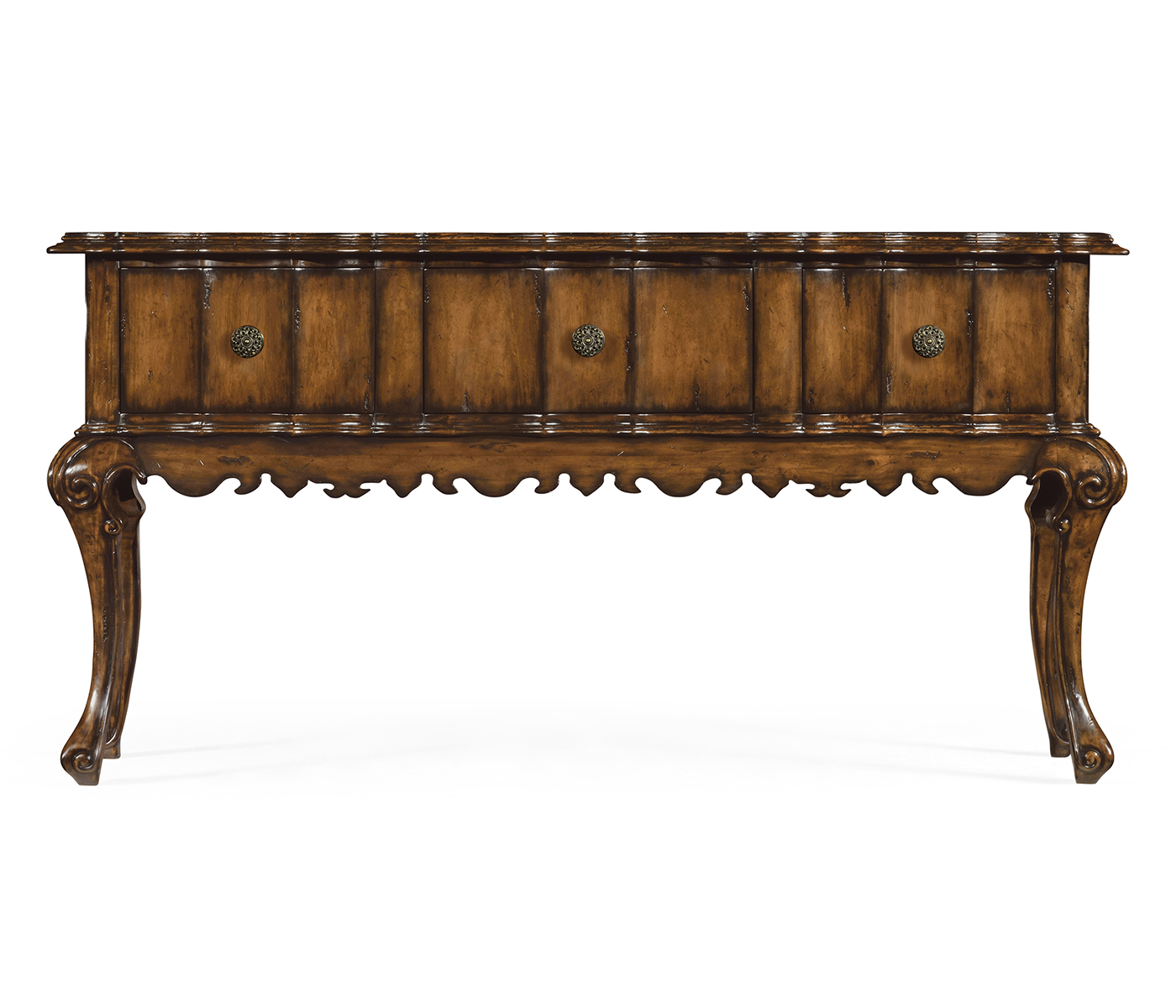 Rectangular Console Table in Rustic Walnut with Drawers