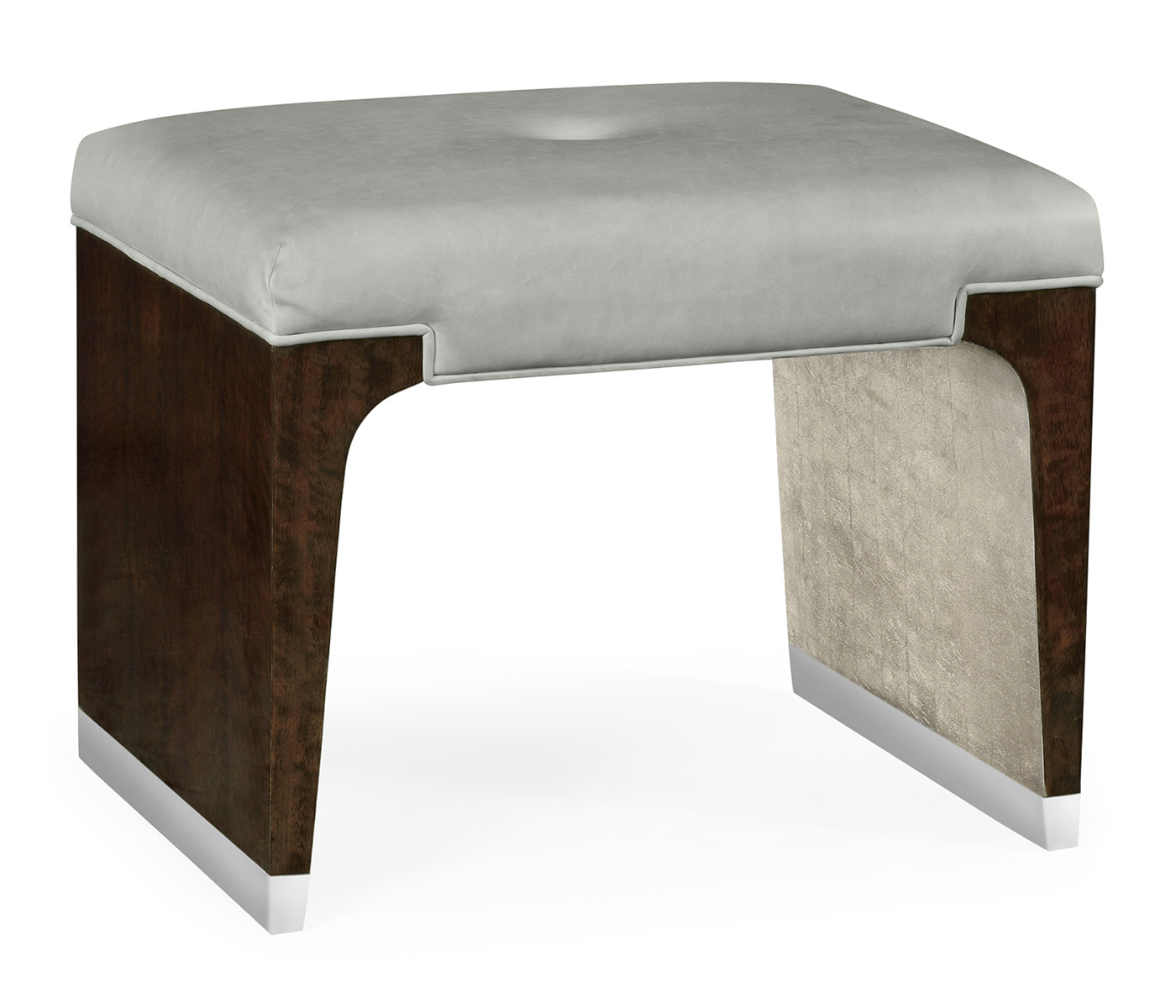 Black Eucalyptus Dressing Stool, Upholstered in Grey Leather