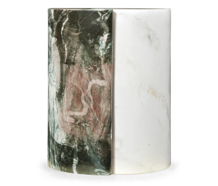 Circular Two-Piece Yin Yang Faux White & Black Marble Drinks Table