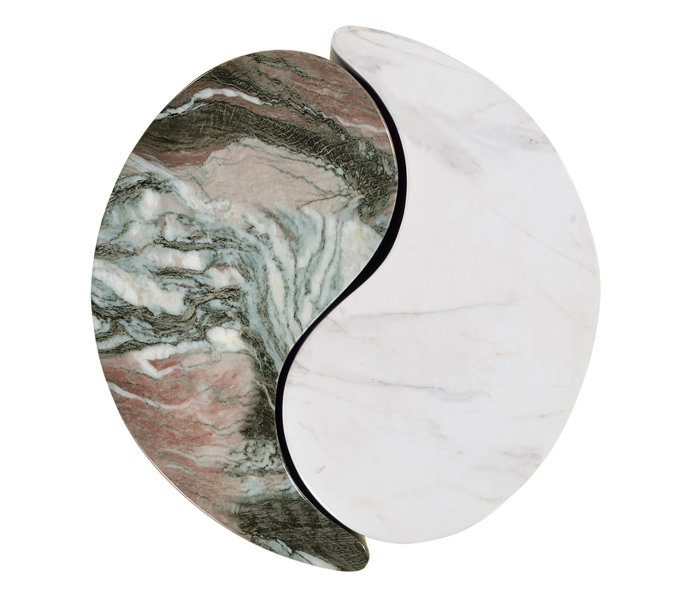 Circular Two-Piece Yin Yang Faux White & Black Marble Drinks Table
