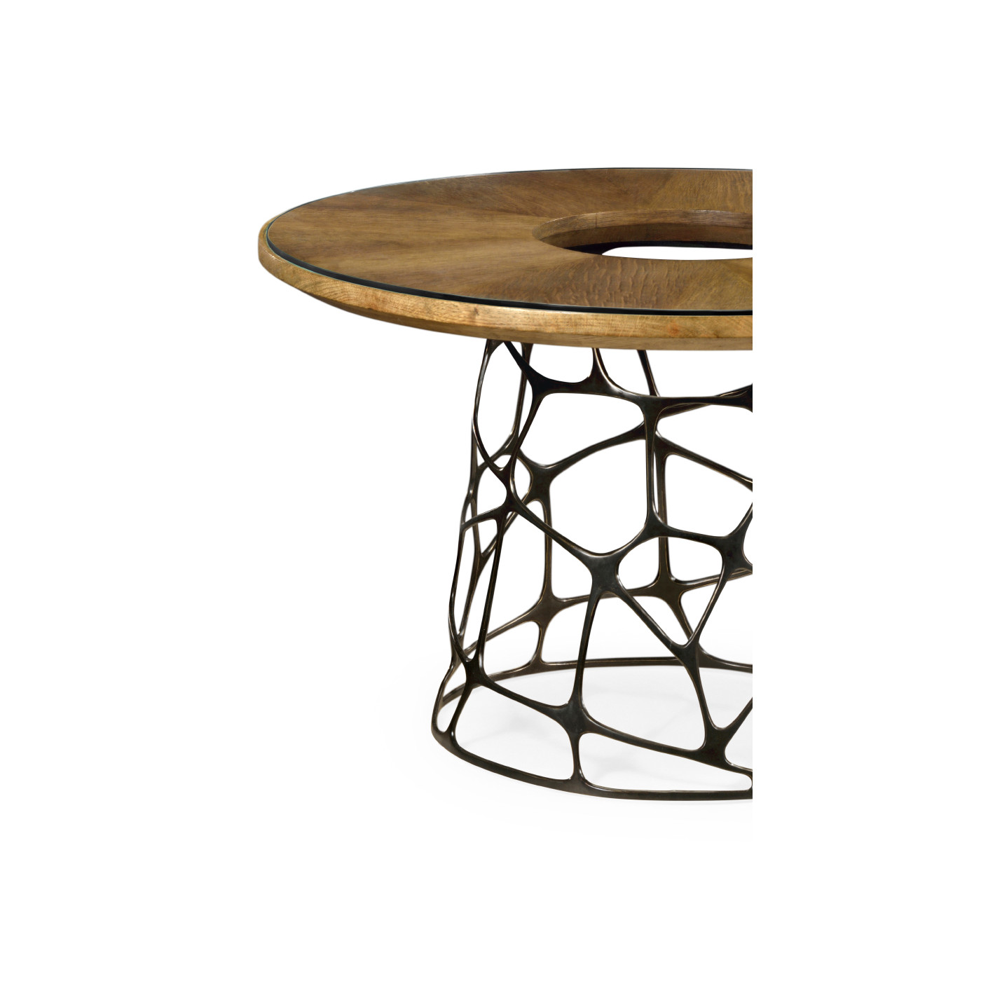 Circular Oak & Brass Coffee Table