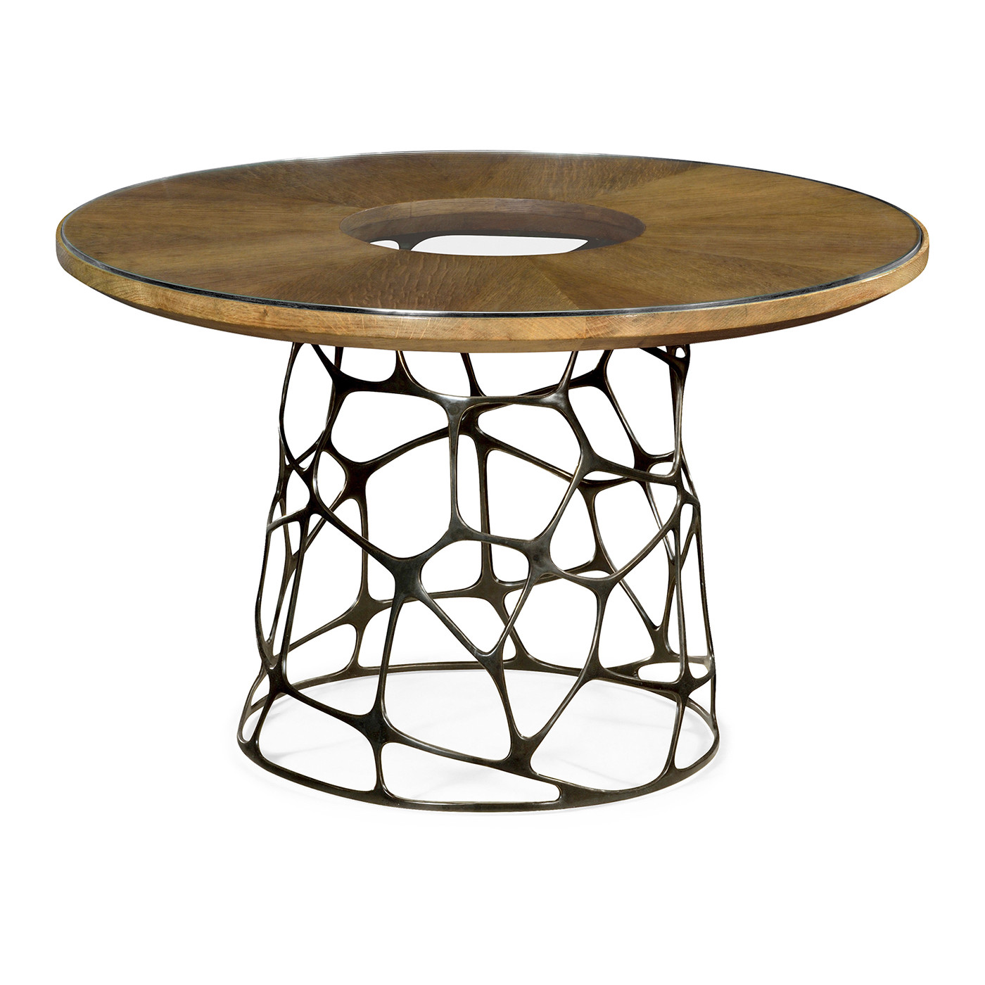 Circular Oak & Brass Coffee Table