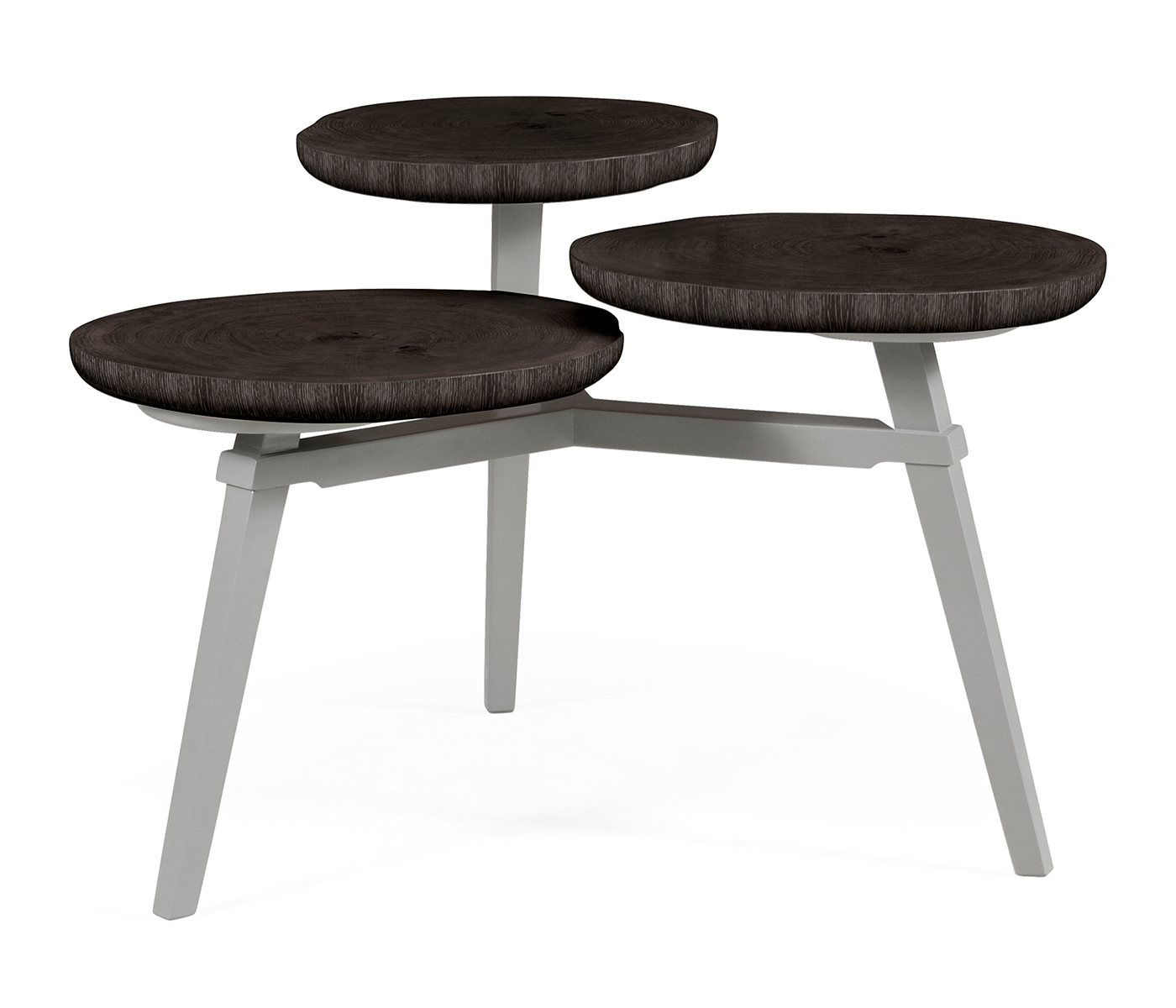 Architectural Three Multi-Layered Circular Black Mocha Oak Oyster Coffee Table