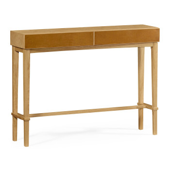 Architectural console table with drawers in leather