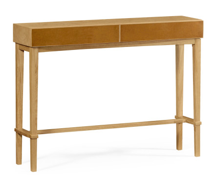 Architectural console table with drawers in leather