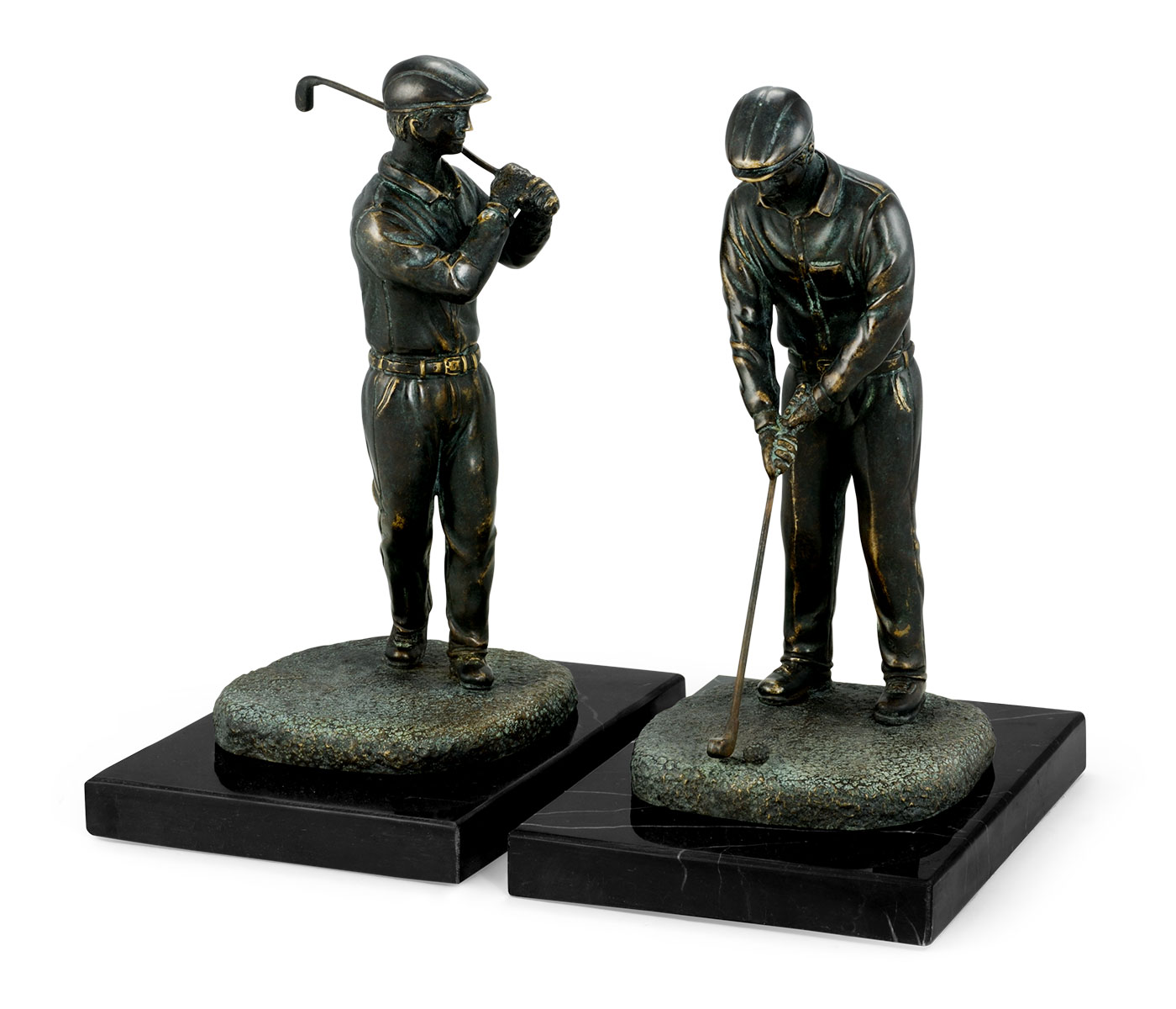 Pair of Dark Antique Bronze Golfer Bookends