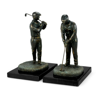 Pair of Dark Antique Bronze Golfer Bookends