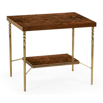 Square side table in Tropical walnut crotch with brass base