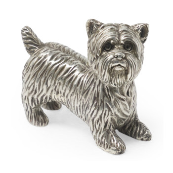 Antique White Brass Yorkshire Terrier Dog