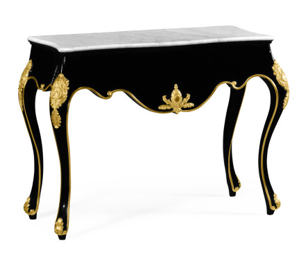 Black Laquered Console Table with White Marble Top