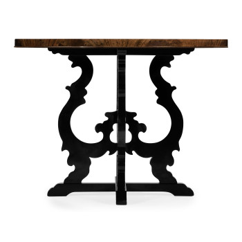 Brown mahogany center table with black painted base