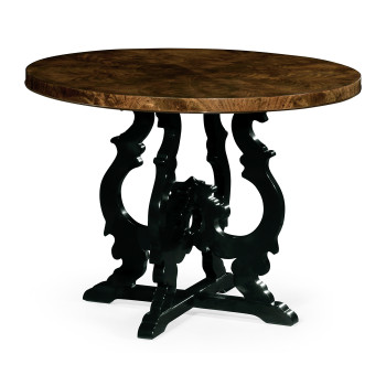Brown mahogany center table with black painted base