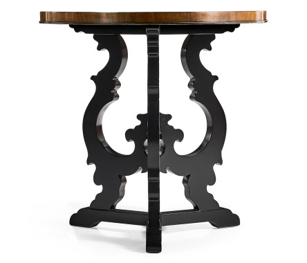 Brown mahogany end table with black painted base