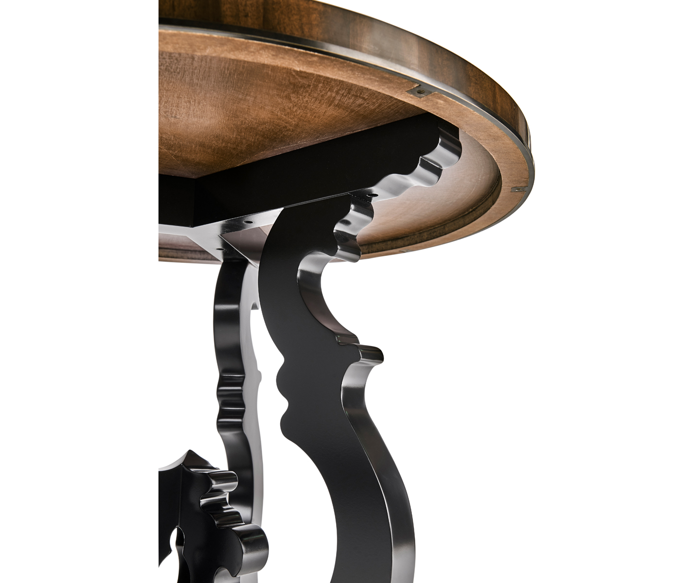 Brown mahogany end table with black painted base