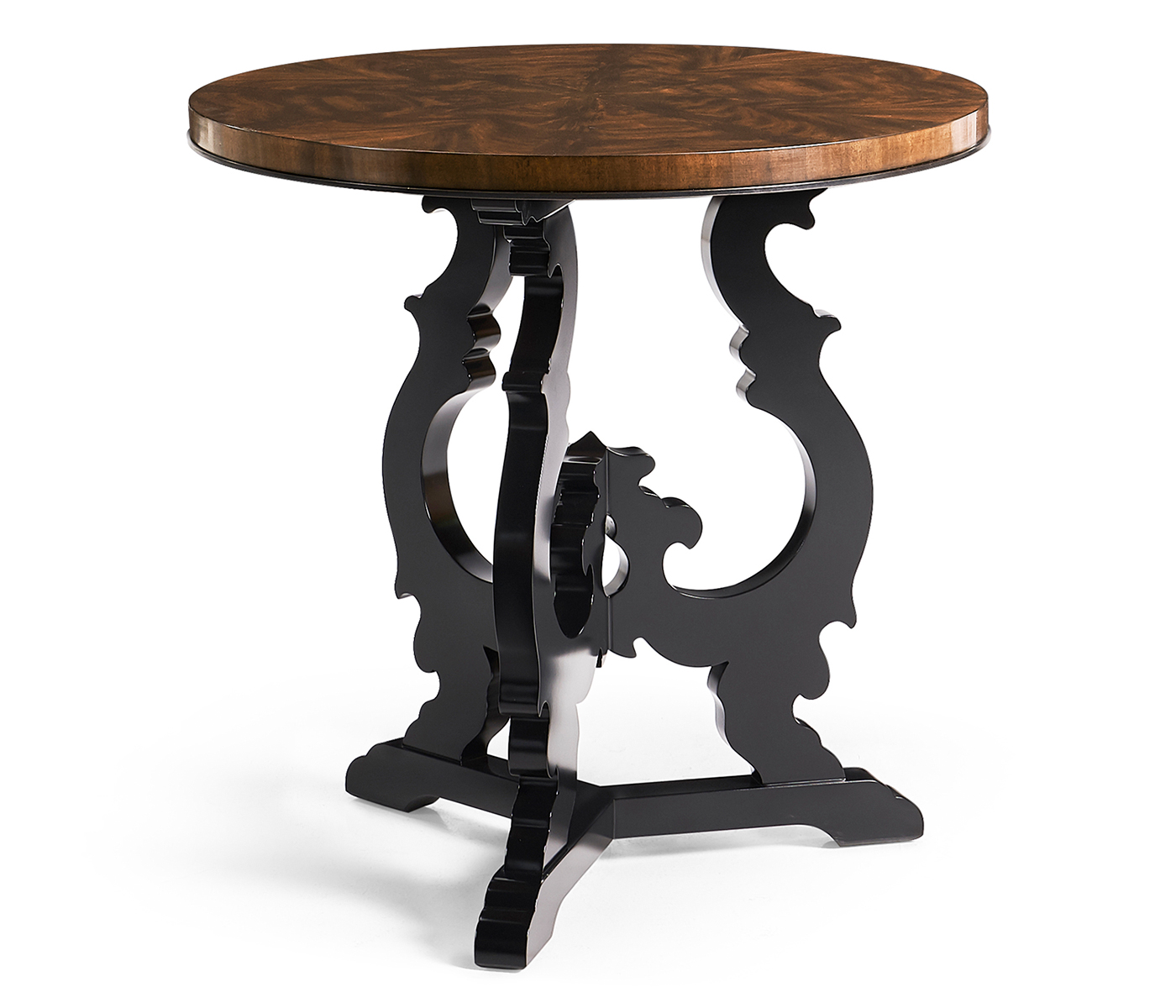 Brown mahogany end table with black painted base