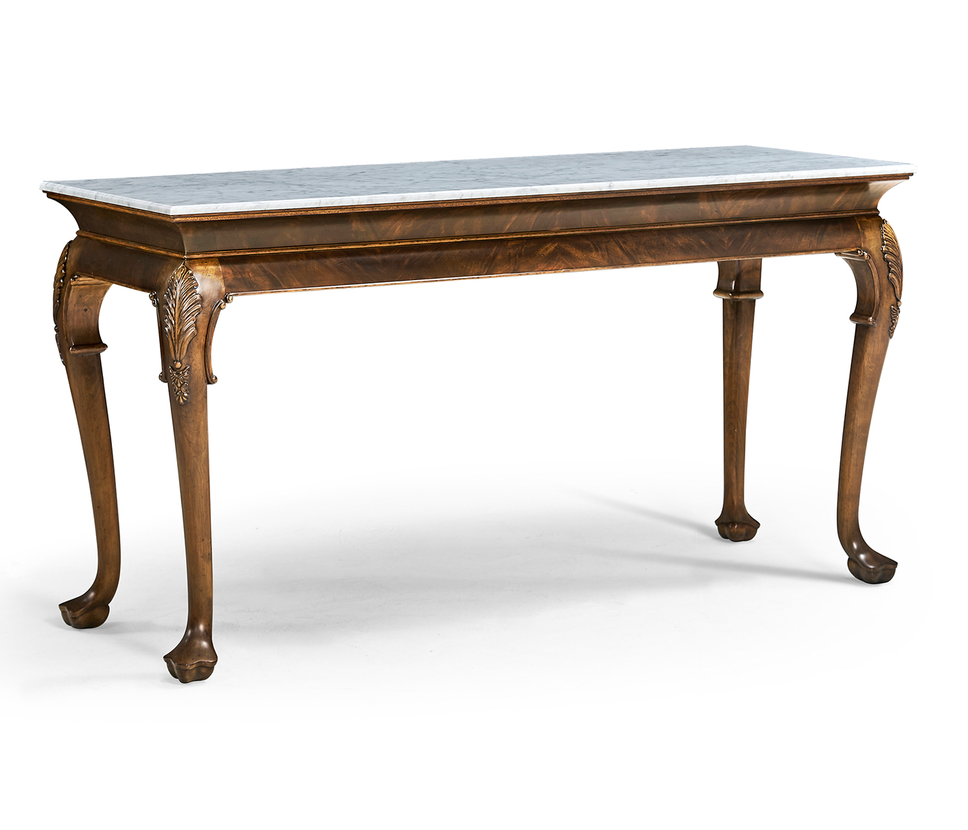 Brown Mahogany Buffet Table with Marble Top