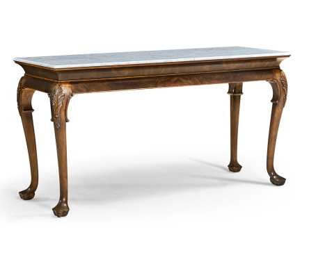 Brown Mahogany Buffet Table with Marble Top