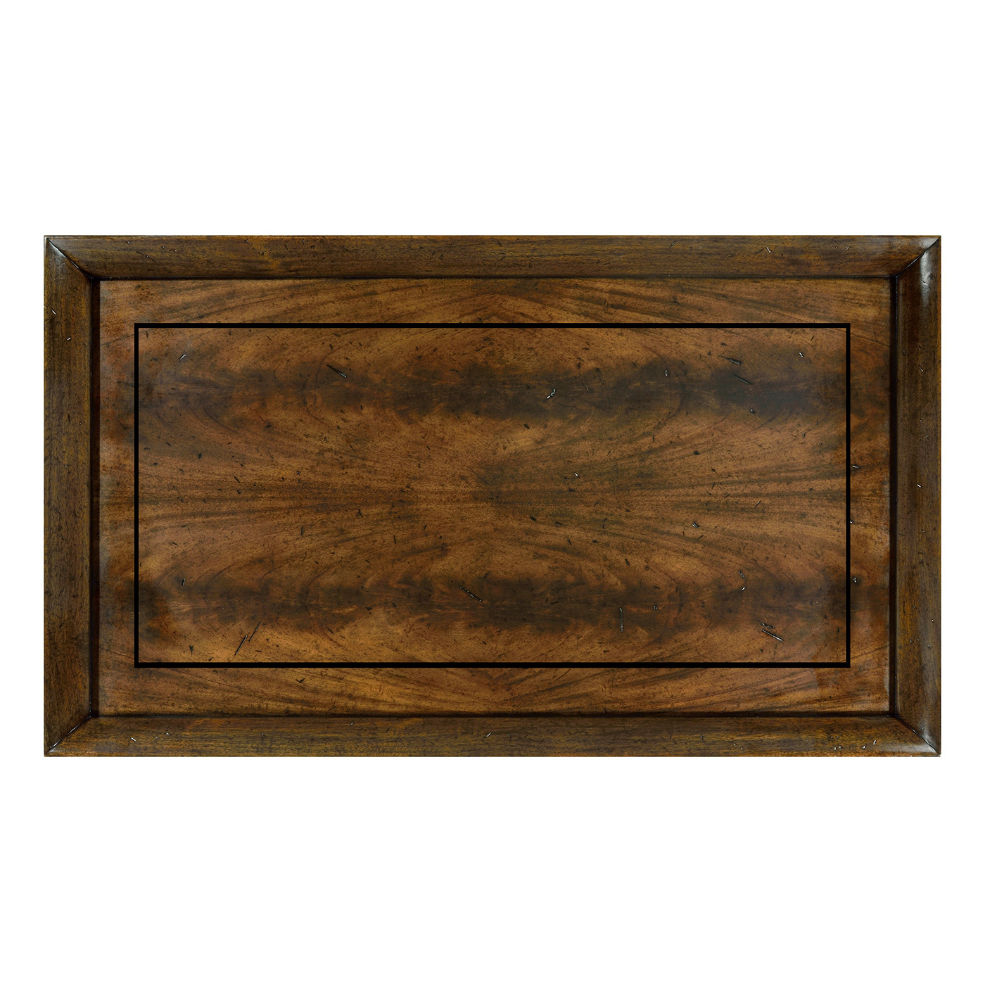Brown mahogany coffee table with antique iron base