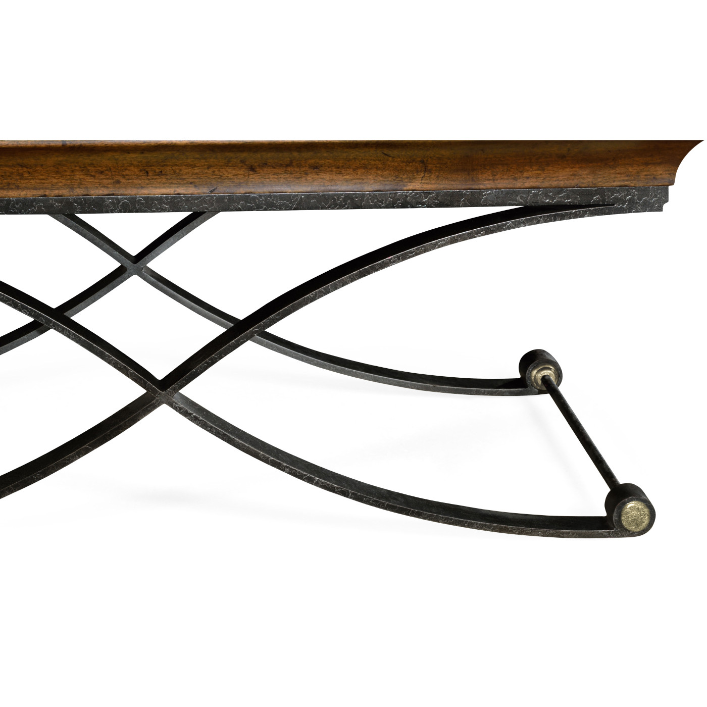 Brown mahogany coffee table with antique iron base