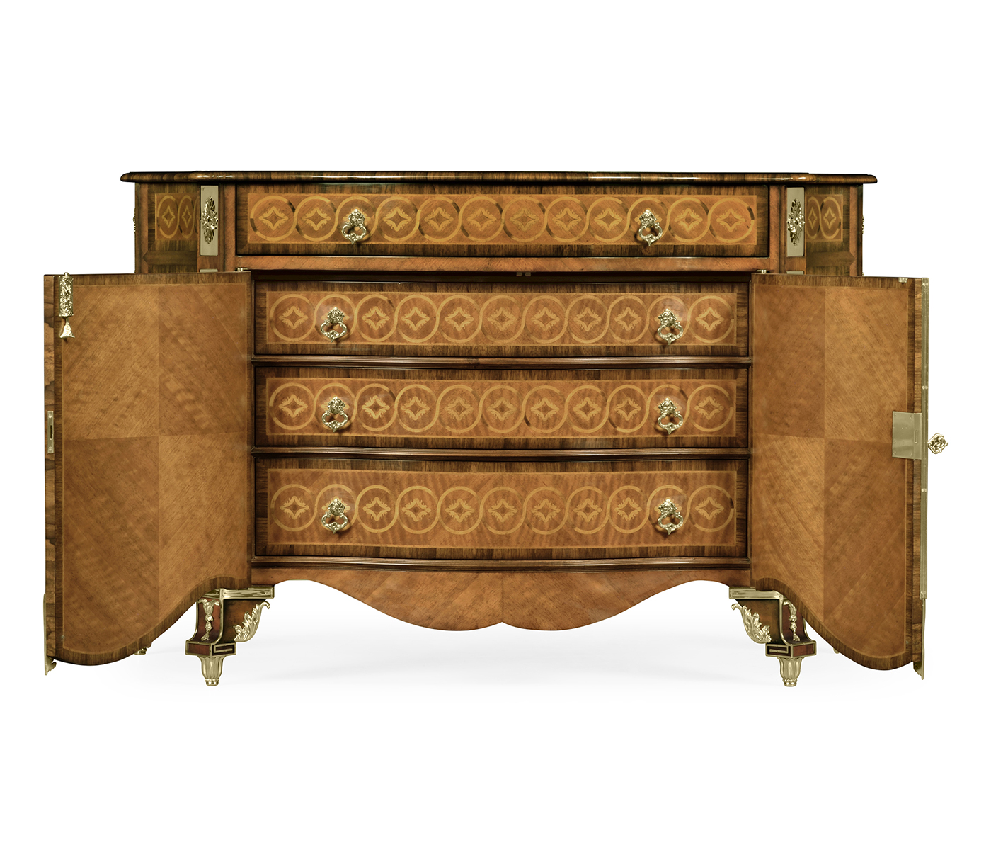 Chippendale Style Inlaid Cabinet Chest of Drawers